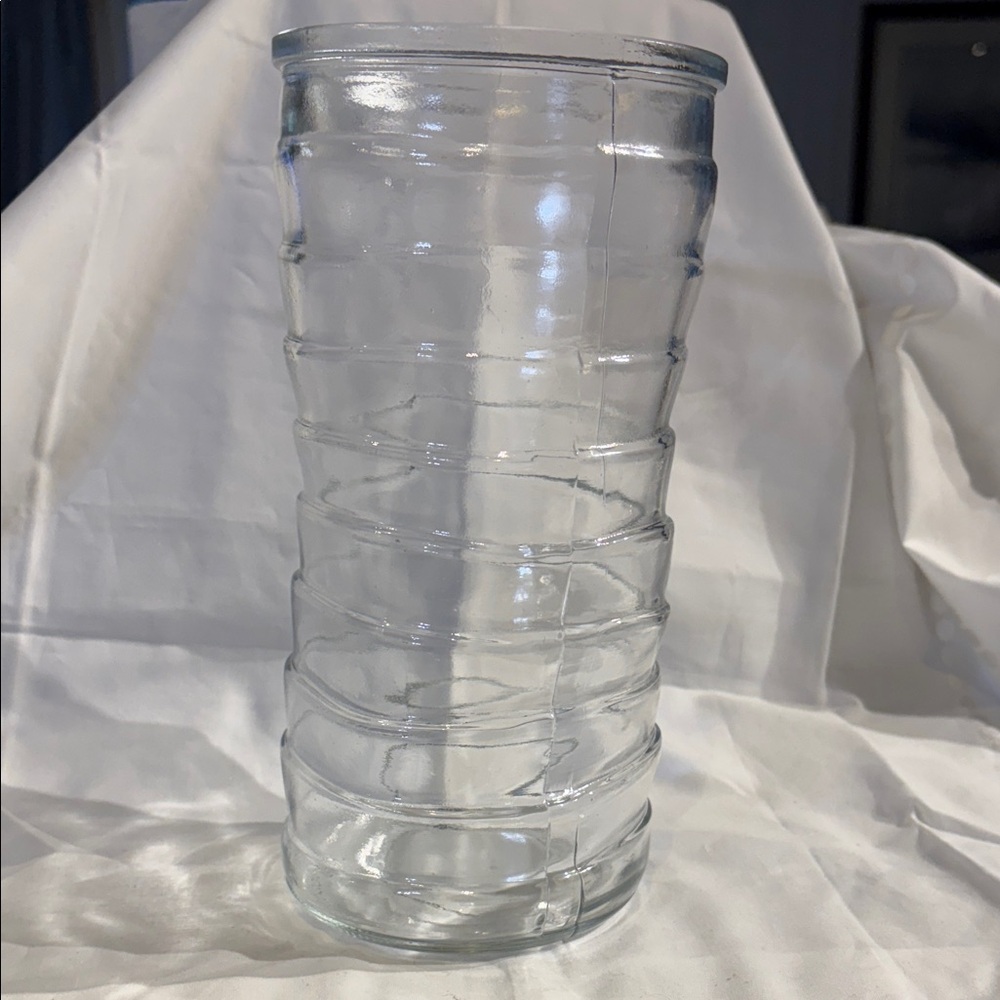 Vintage Bent Ribbed Hoosier Clear Glass Vase MCM Abstract Retro 8.25"h
